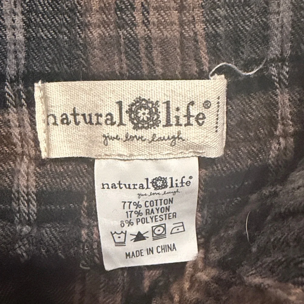 Natural Life Wide Leg Plaid Pants - Black and Brown - Picture 3 of 3